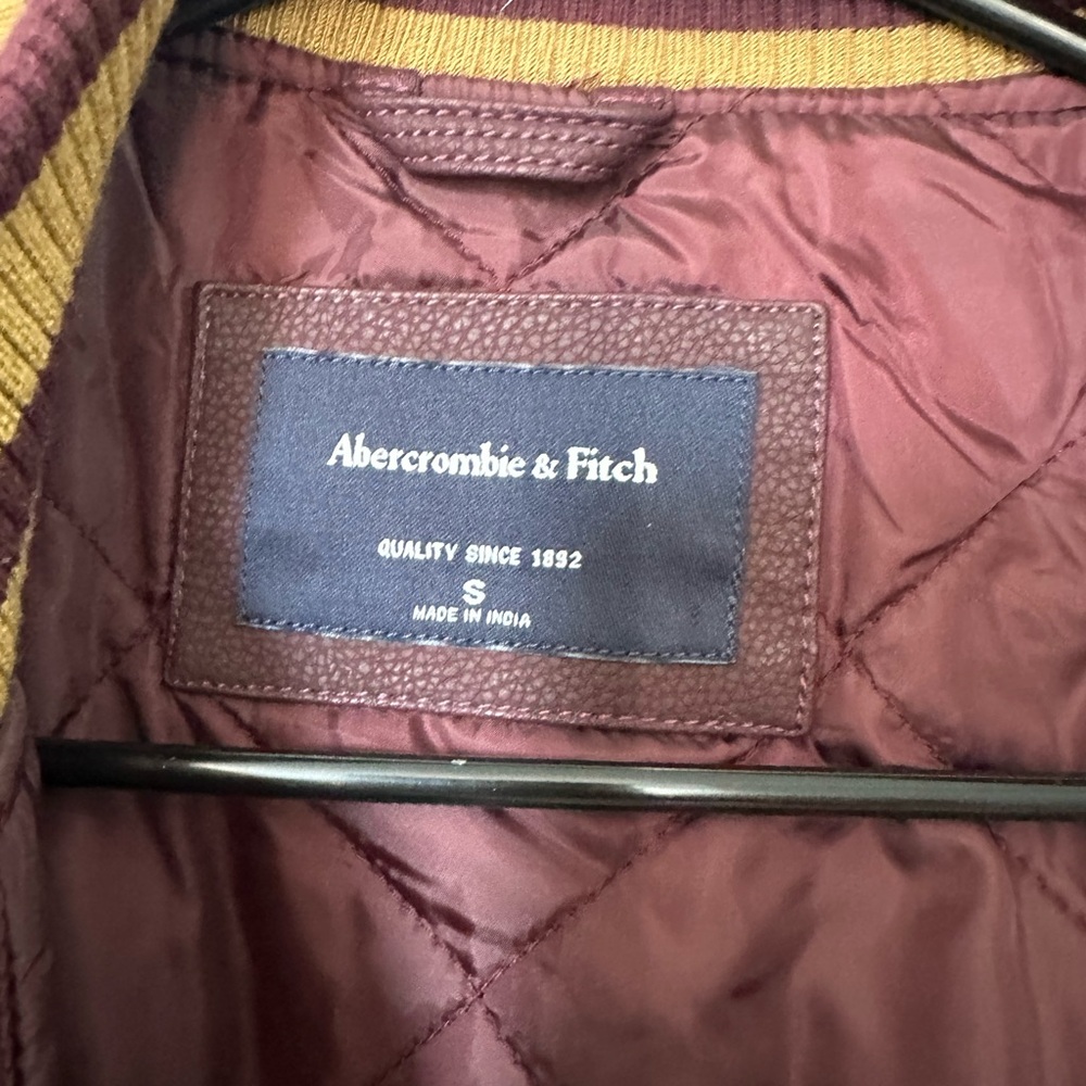 Abercrombie & Fitch Maroon and Brown Varsity Jacket - Picture 6 of 7